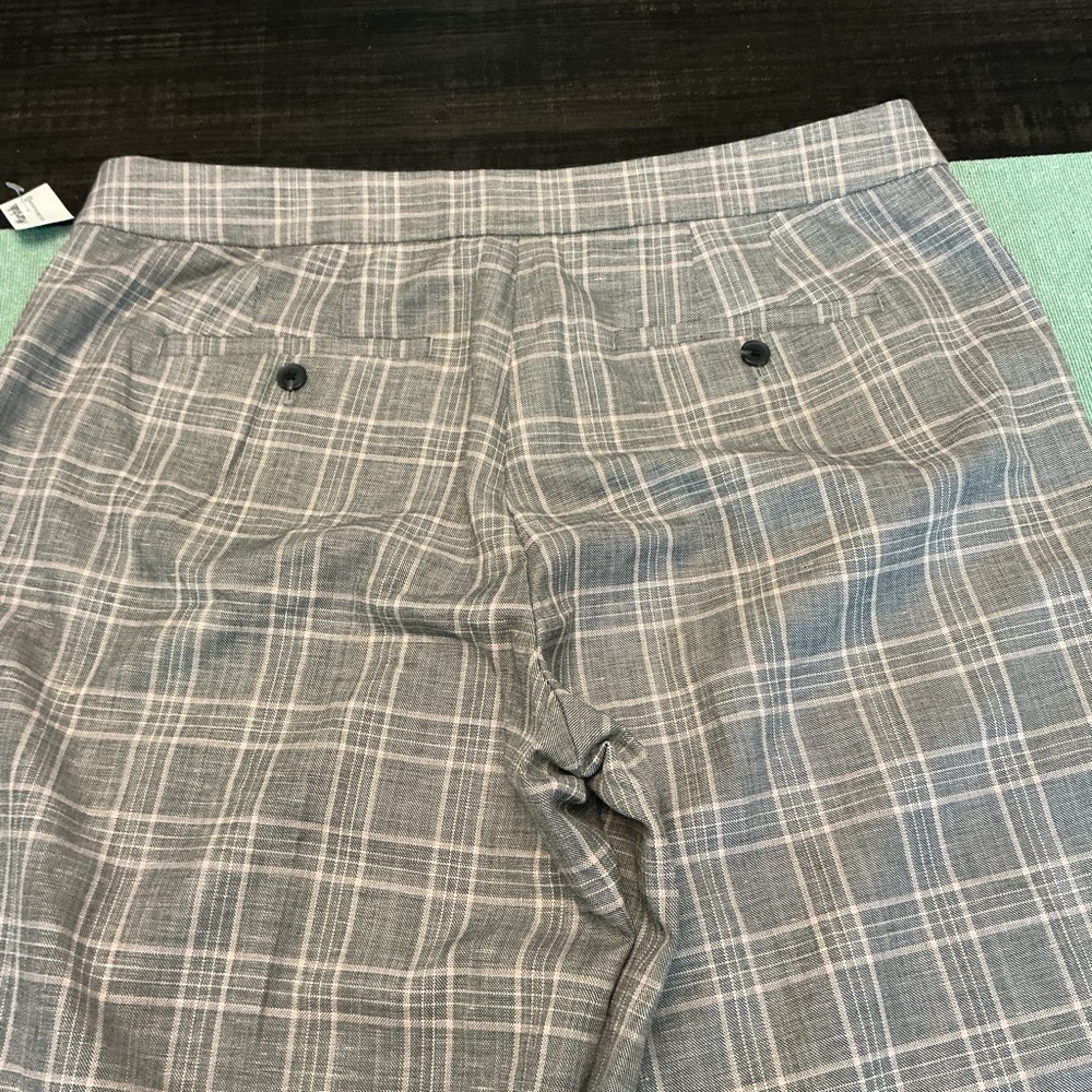 LOFT Curvy Plaid Wide Leg Pants Gray Pink Size 14 - Picture 11 of 12